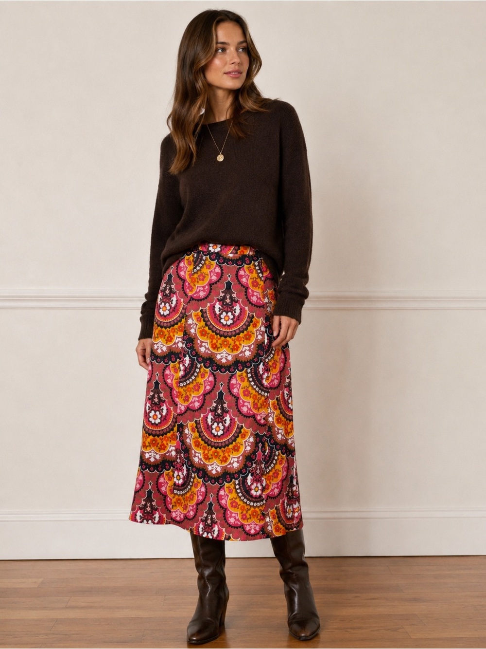 ✨🌸 Manoush Raspberry Velvet Printed Midi Skirt 34 XS 🌸✨